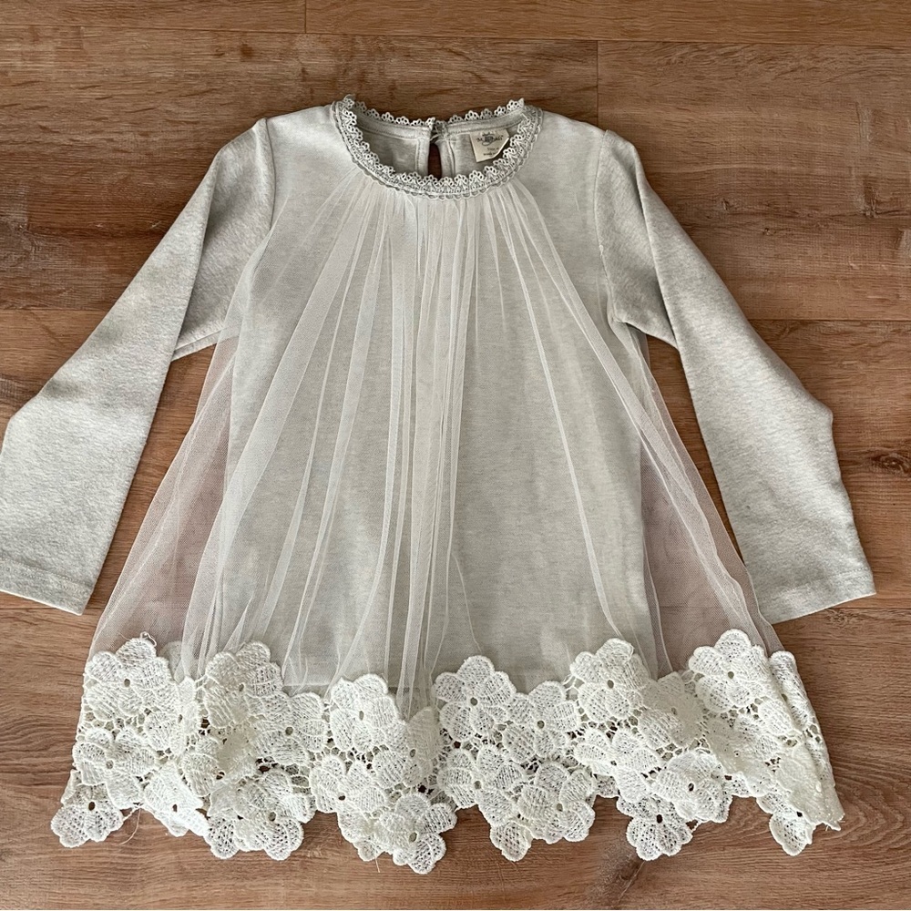 M.L. Kids Long Sleeve Tulle and Lace Overlay Dress 6 - Picture 3 of 5